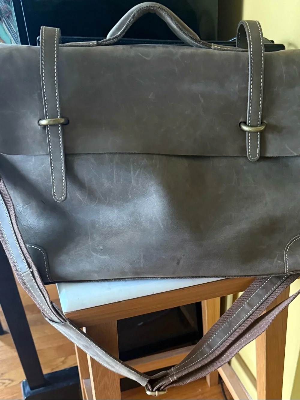 New Handmade distressed Olive Brown Leather Messenger Bag with Adjustable Strap